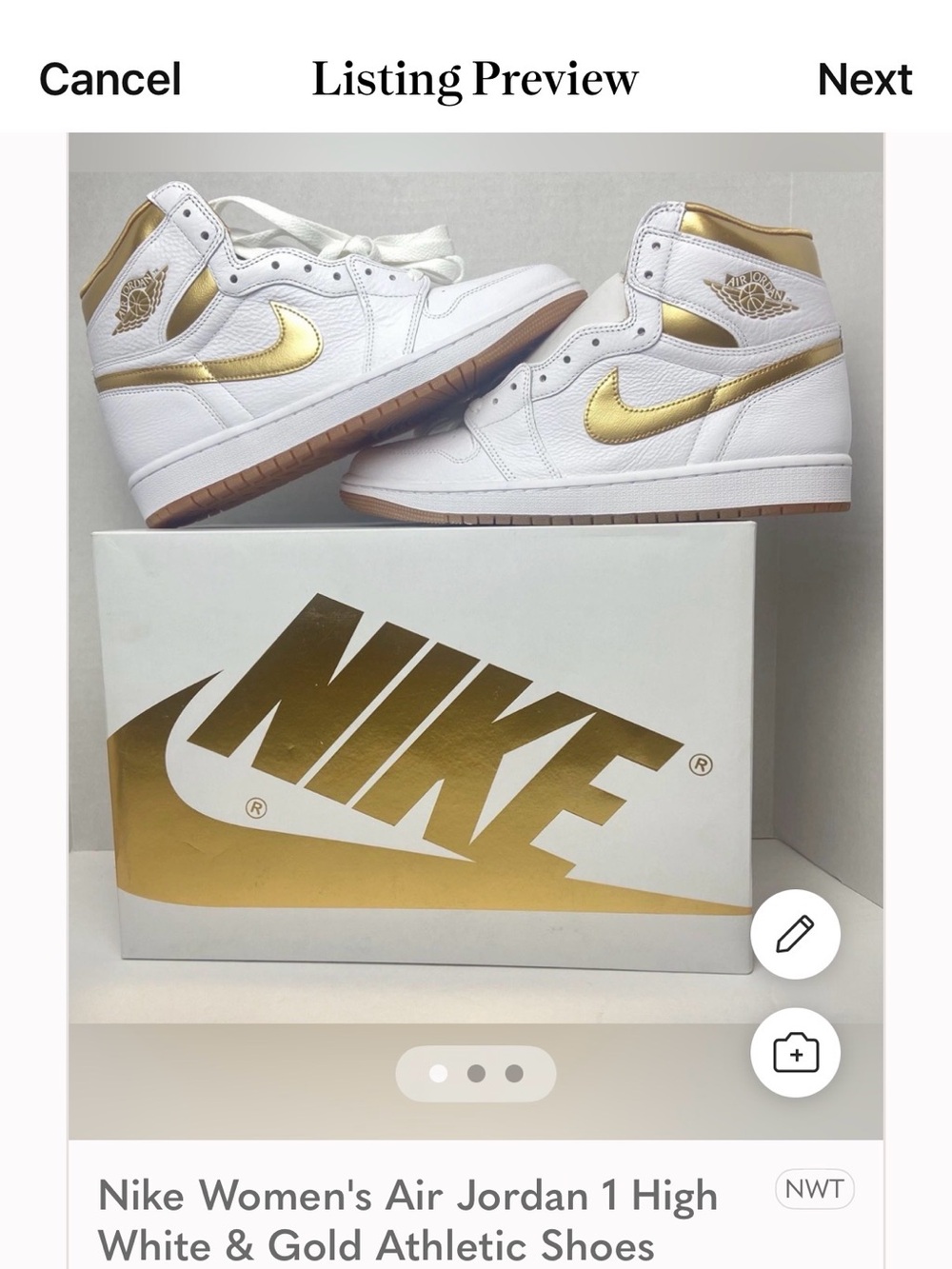 Nike Women’s Air Jordan 1 High White & Gold Athletic Shoes